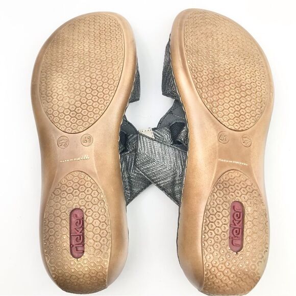 Rieker Silver Metallic Laser Cut Rhinestone MemoSoft Antistress Slide Sandals - Picture 13 of 16